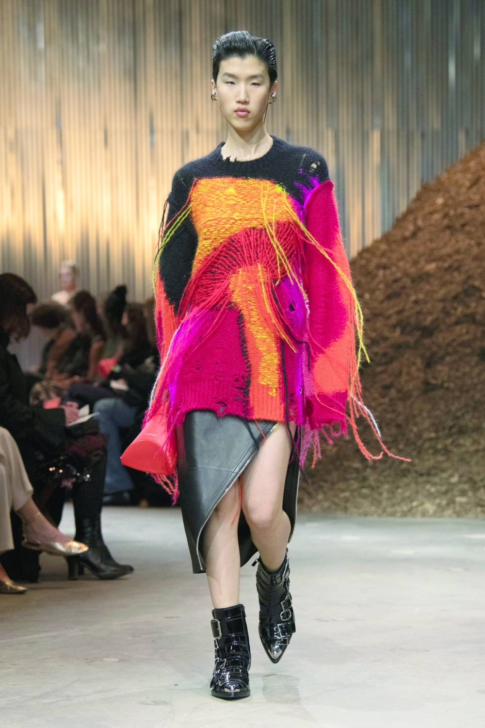 A provided image shows a model in the Alexander McQueen fall 2022 fashion show. (Alexander McQueen via The New York Times)