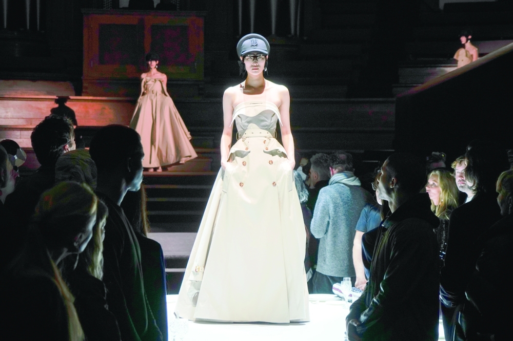 Models present looks for Burberry 2022 Fashion show in London, Feb. 11, 2022. (Andrew Testa/The New York Times)