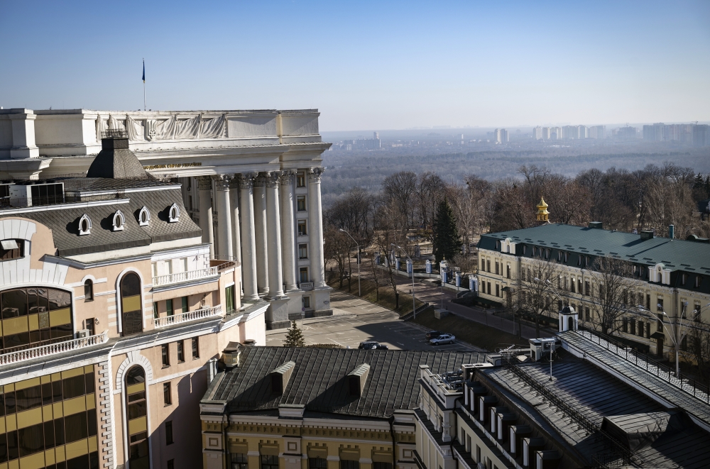Virtually deserted streets in central Kyiv, Ukraine, during a city-wide curfew on Tuesday, March 22, 2022. (Lynsey Addario/The New York Times)