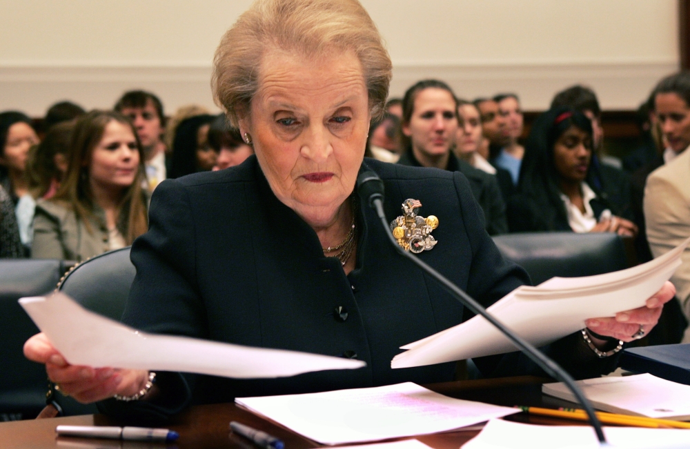 Former Secretary of State Madeleine Albright prepares to testify at a House Foriegn Affairs Committee hearing on Iraq in Washington on Jan. 17, 2007. (Stephen Crowley/The New York Times)