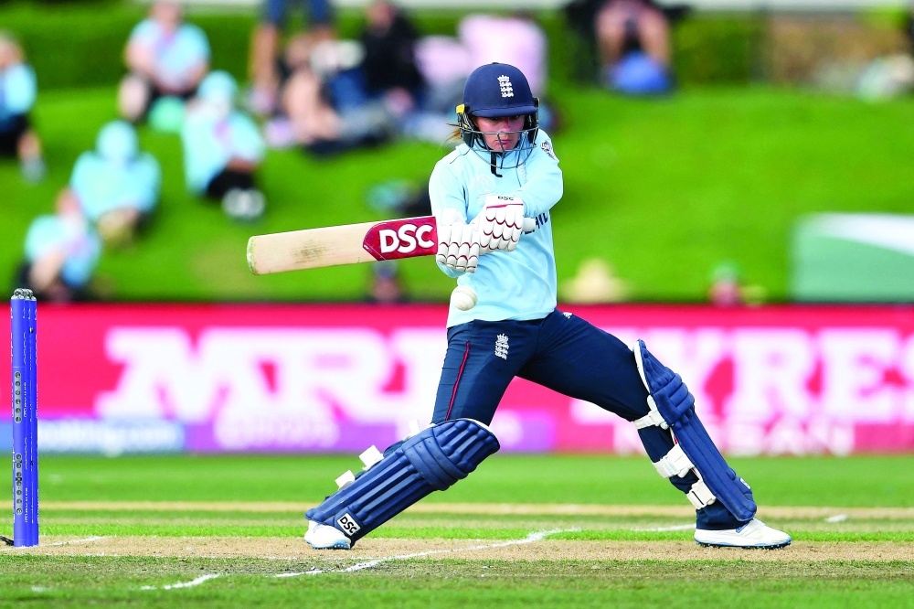 England's Danni Wyatt bats during the 2022 Women's Cricket World Cup second semifinal at Haley Oval in Christchurch. -- AFP