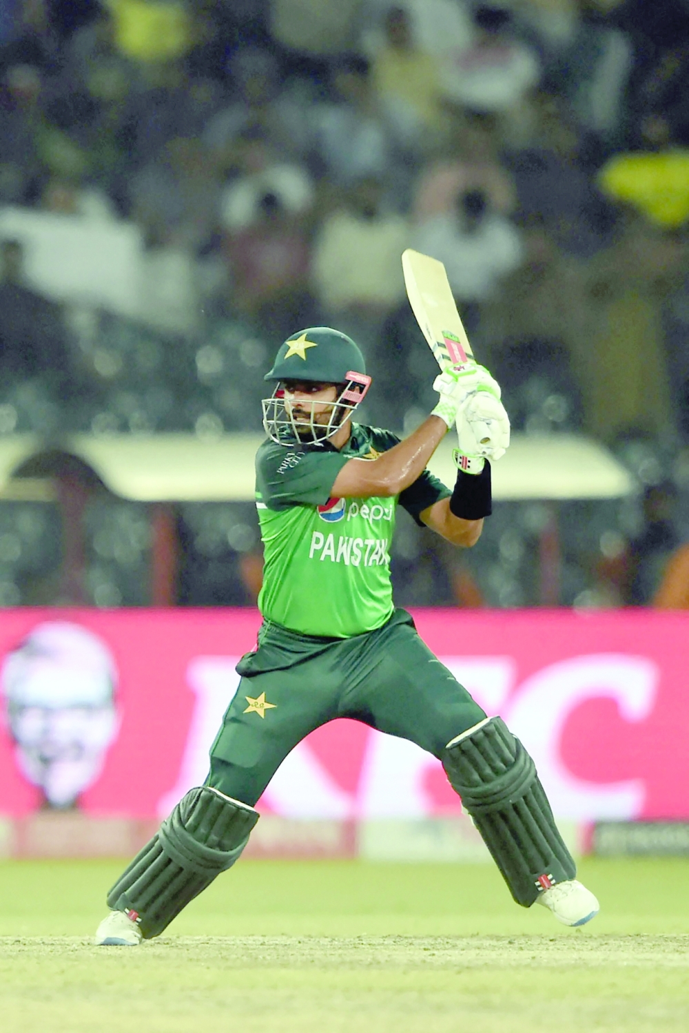 Pakistan's Babar Azam plays a shot during the second ODI against Australia at the Gaddafi Cricket Stadium in Lahore. -- AFP