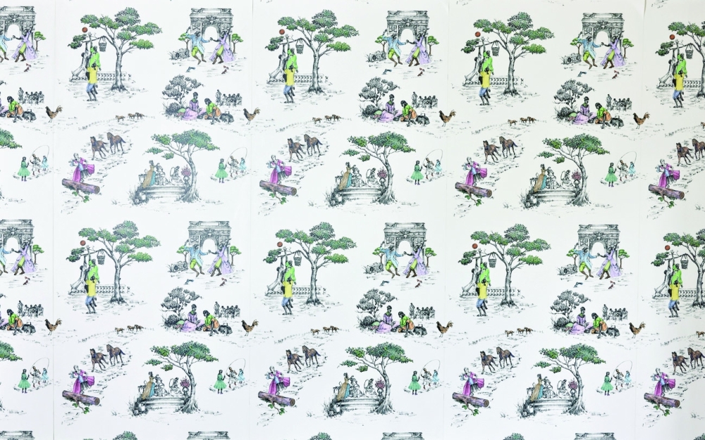 Wallpaper designed by Sheila Bridges at writer Veronica Chambers’ home in London, on March 11, 2022. (Andy Haslam/The New York Times)