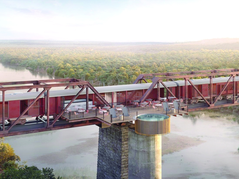Kruger Shalati Hotel, a first in the world, offers the most extraordinary luxury accommodation on a train across a river at the heart of Kruger National Park in South Africa.