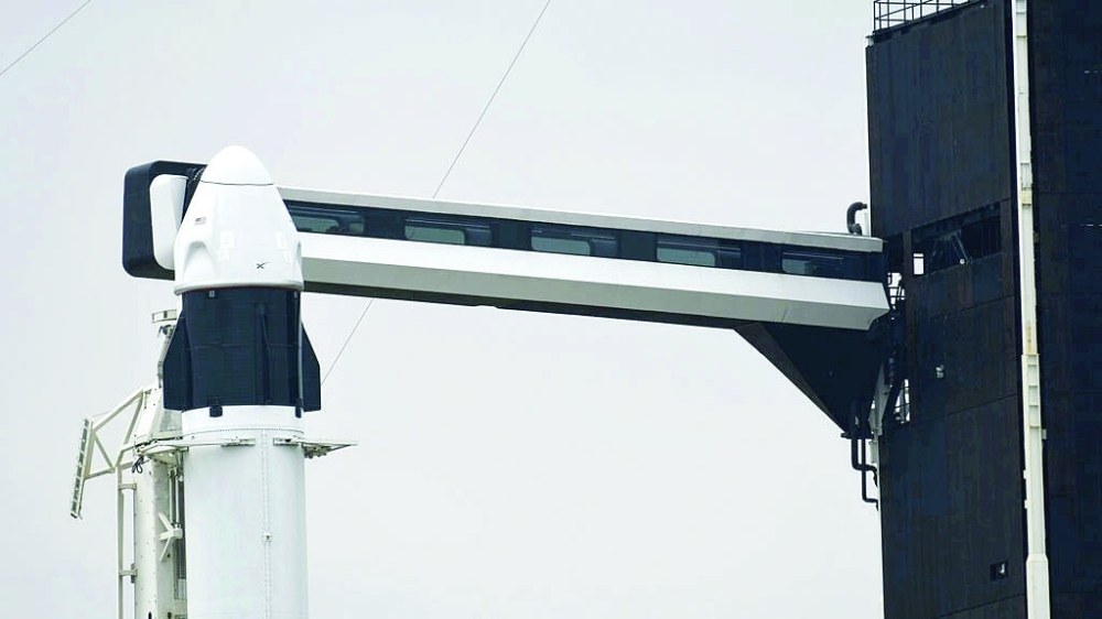 A SpaceX Dragon spacecraft sits atop a Falcon 9 rocket on launch Pad 39A ahead of the scheduled Axiom-1 launch. -- AFP 