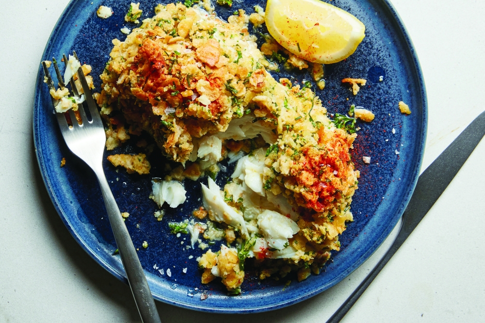 Baked Cod With Buttery Cracker Topping. (Sang An/The New York Times)