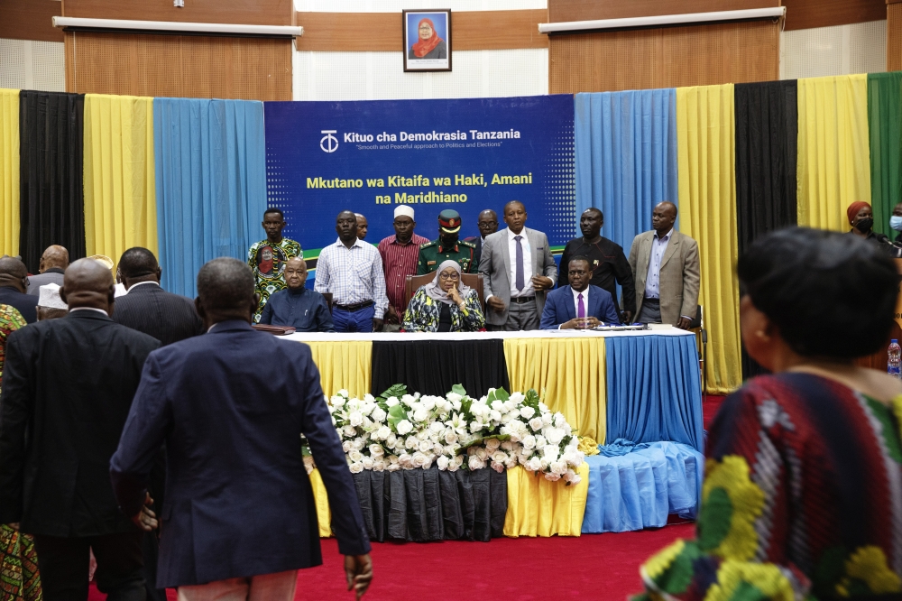 President Samia Suluhu Hassan Ms. Hassan waits to take pictures with attendees at a conference organized by the Tanzania Center for Democracy, an organization aimed at deepening the culture of multiparty democracy in Tanzania. (Malin Fezehai/The New York Times)