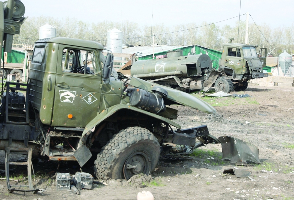 Part of destroyed Russian vehicles near Gusarovka village in Kharkiv oblast, eastern Ukraine. - AFP


