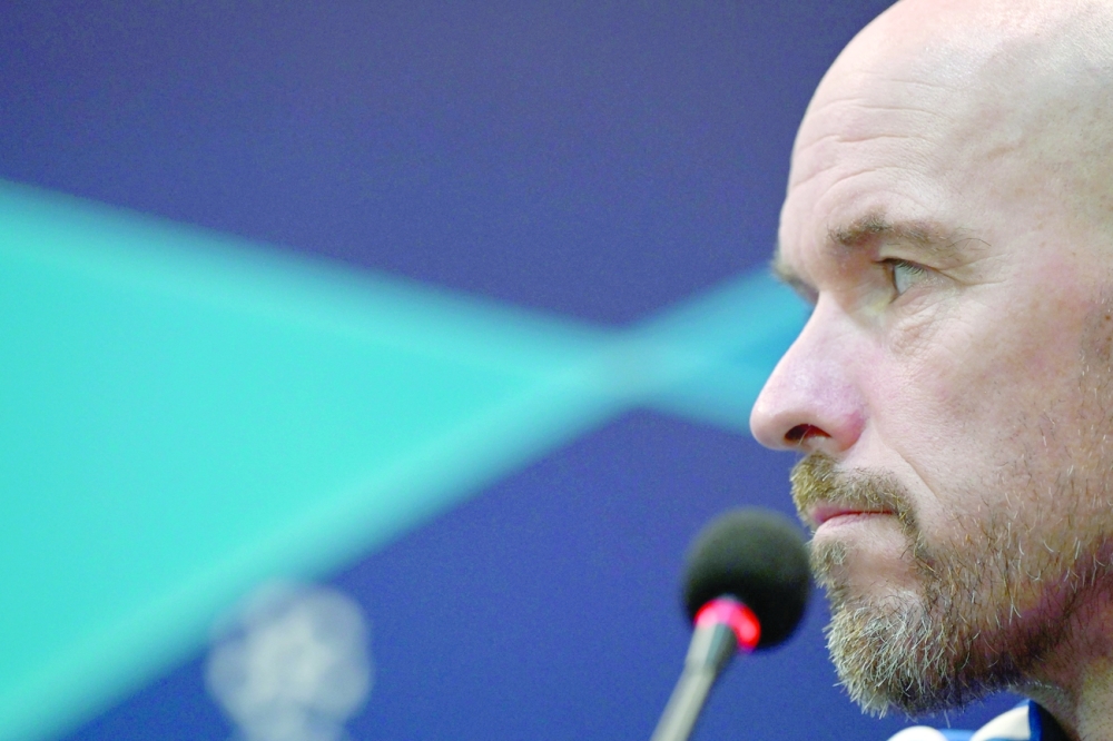 (FILES) In this file photo taken on November 23, 2021 Ajax Amsterdam's Dutch head coach Erik ten Hag looks on during a press conference on the eve of the UEFA Champions League group C football match between Besiktas and Netherlands' Ajax at the Vodafone Park in Istanbul. Erik ten Hag will leave Ajax to become Manchester United manager next season, the English giants confirmed on April 21, 2022. "Manchester United is delighted to announce the appointment of Erik ten Hag as men痴 first team manager, subject to work visa requirements, from the end of this season until June 2025, with the option to extend for a further year," United said in a statement.
 (Photo by Ozan KOSE / AFP)

