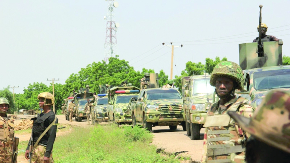 Nigerian soldiers are on patrol in October, after gunmen suspected of belonging to the Islamic State West Africa Province group raided the village of Tungushe, killing a soldier and three residents.