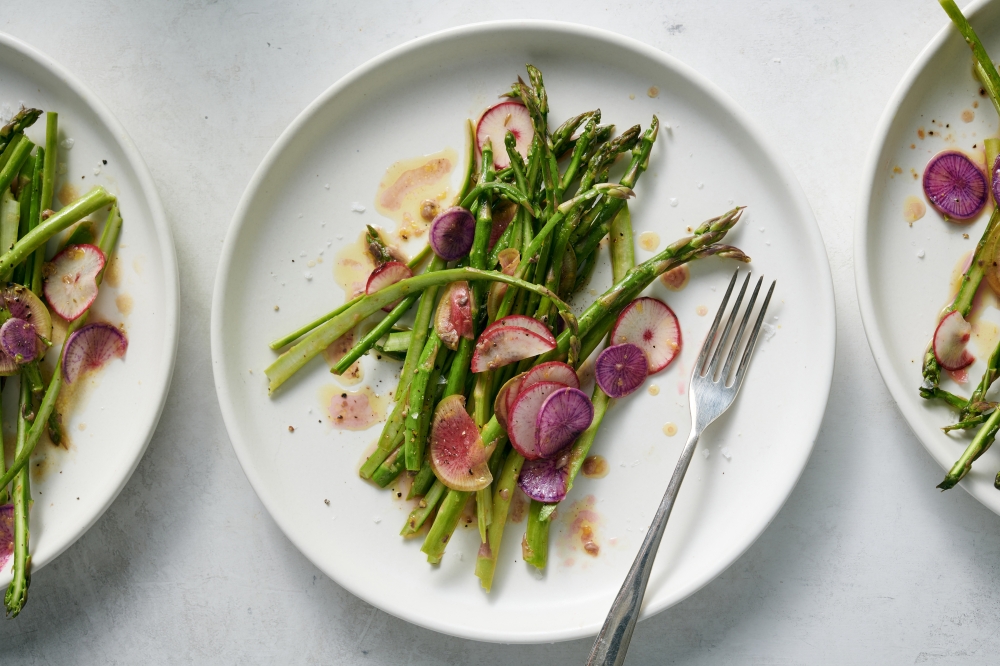 Shaved asparagus and radish salad, in New York, March 31, 2022. Food styled by Simon Andrews. (David Malosh/The New York Times)