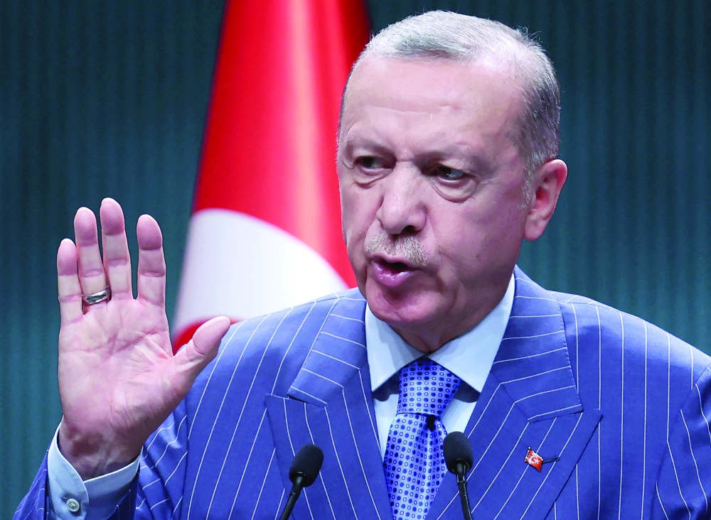 Turkish President Recep Tayyip Erdogan speaks during a press conference after a cabinet meeting at the Presidential Complex in Ankara recently. - AFP

