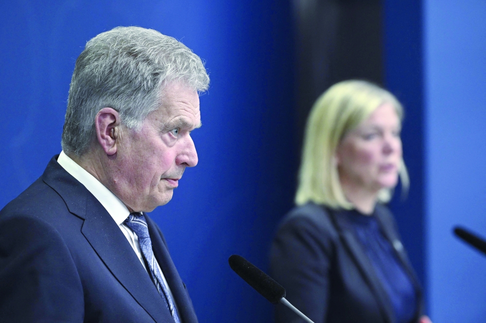 Finland's President Sauli Niinisto and Sweden's Prime Minister Magdalena Andersson address a news conference in Stockholm. - AFP 