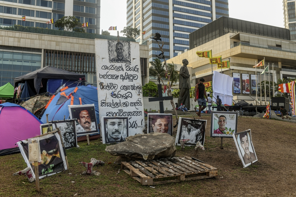 Signs at the “Gota Go” protest village in Colombo, Sri Lanka, May 20, 2022. (Atul Loke/The New York Times)