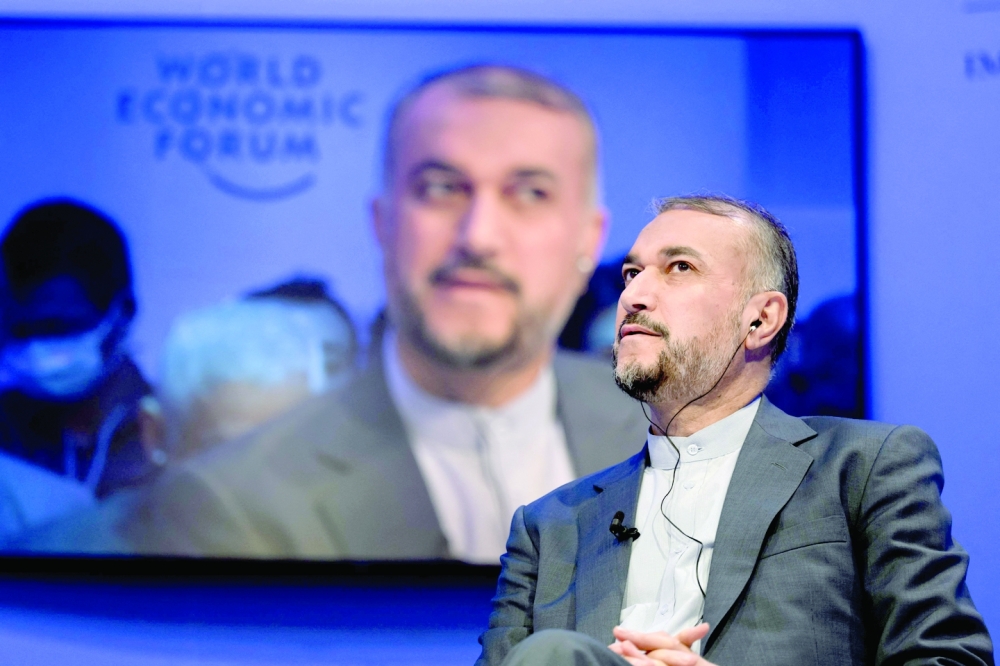 Iranian Foreing Minister Hossein Amir-Abdollahian attends a session during the World Economic Forum (WEF) annual meeting in Davos on Thursday. - AFP