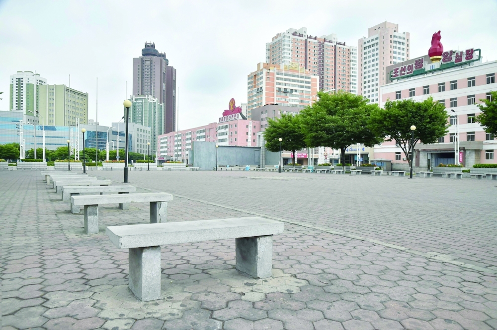 This general view shows an empty park outside Pyongyang Railway Station due to a lockdown to curb the spread of Covid-19 on Friday. - AFP