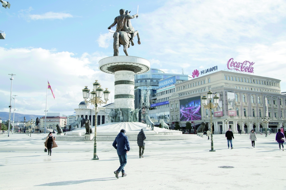 Downtown Skopje, the capital of North Macedonia. North Macedonia and Albania are the farthest along as full-fledged candidates for EU membership. 
