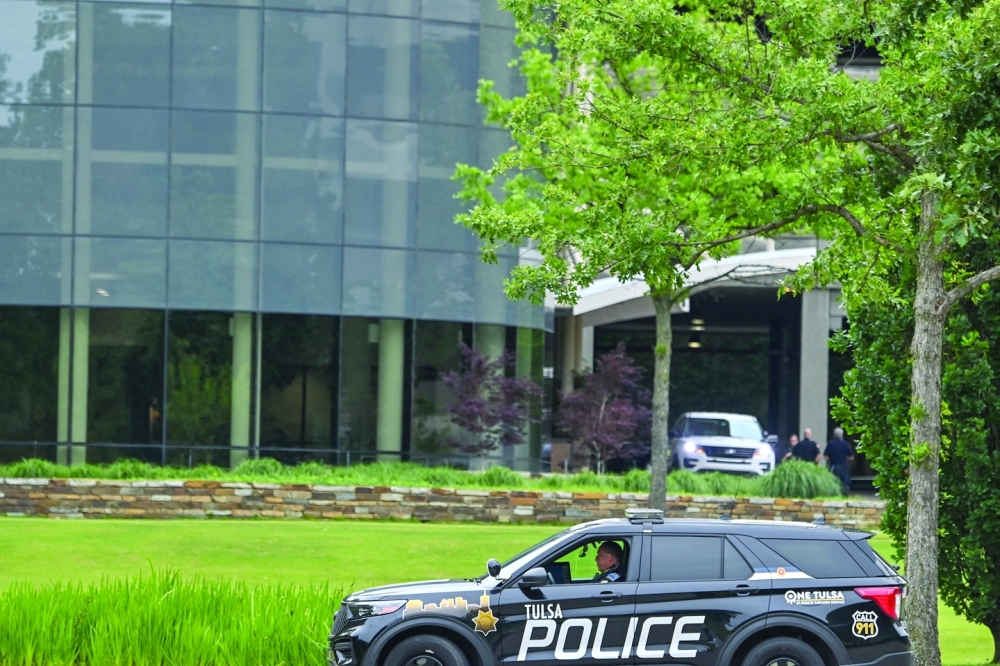 Police guard the entrance of the Natalie Medical Building at Saint Francis Hospital campus in Tulsa, Oklahoma, on Thursday. - AFP 