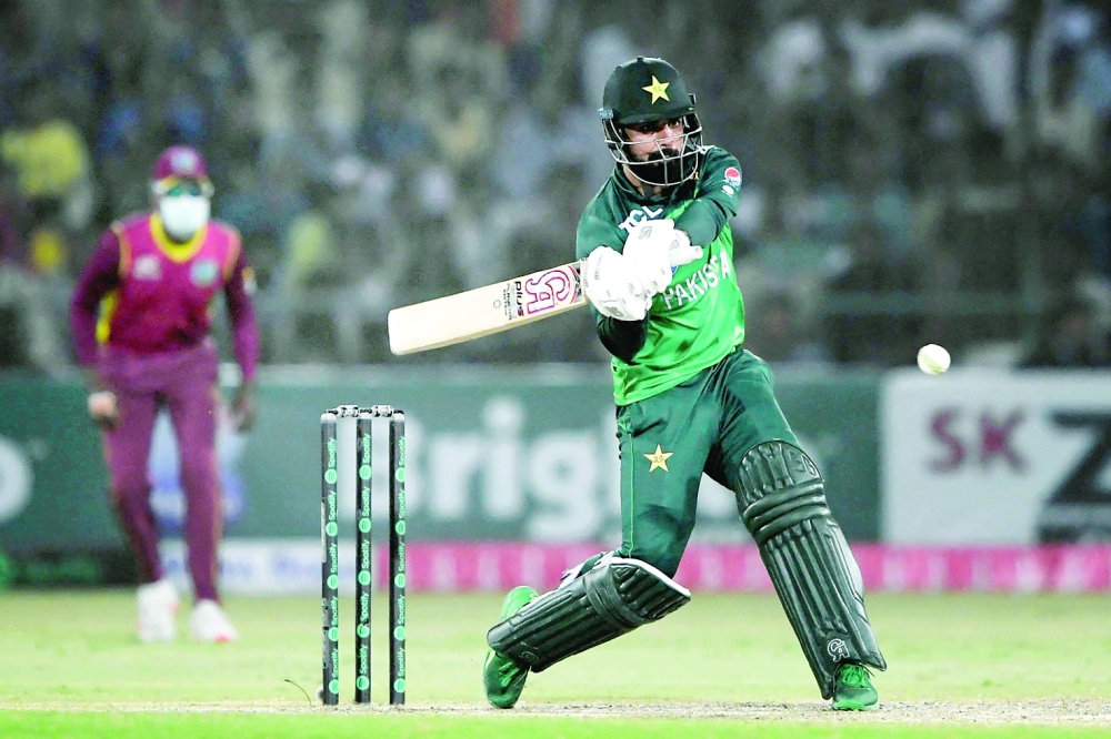 Pakistan's Shadab Khan plays a shot during the third and final ODI against West Indies at the Multan International Cricket Stadium in Multan. -- AFP