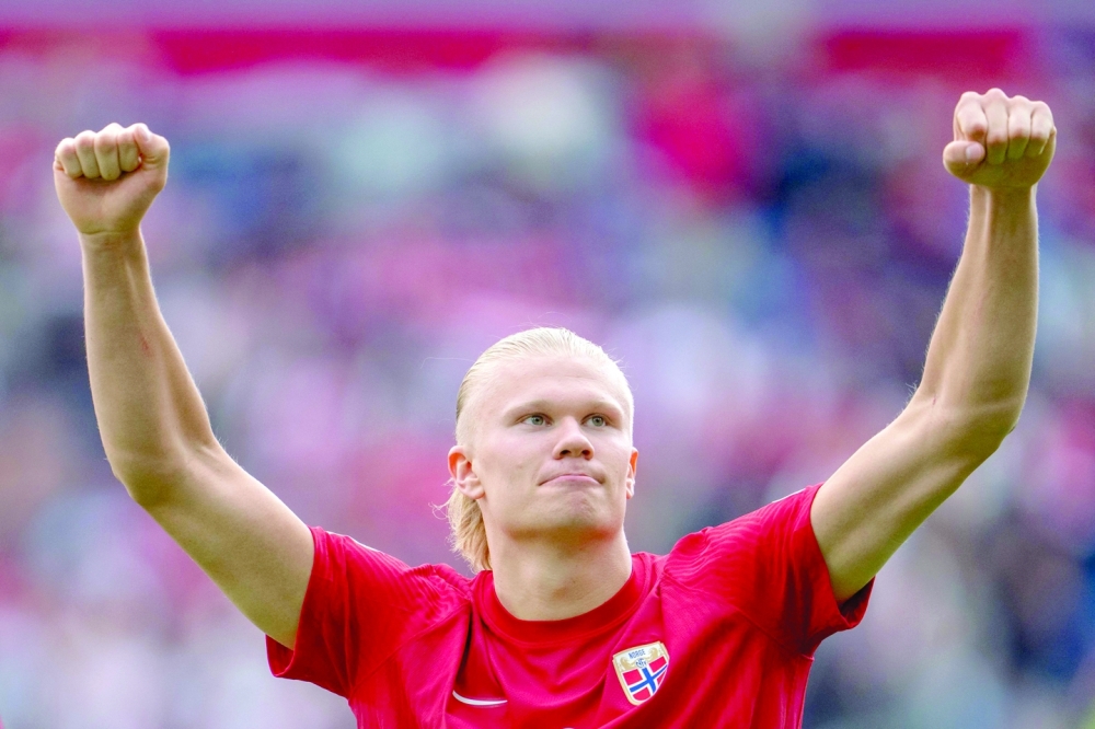 Norway's forward Erling Braut Haaland celebrates after the Uefa Nations League match. — AFP