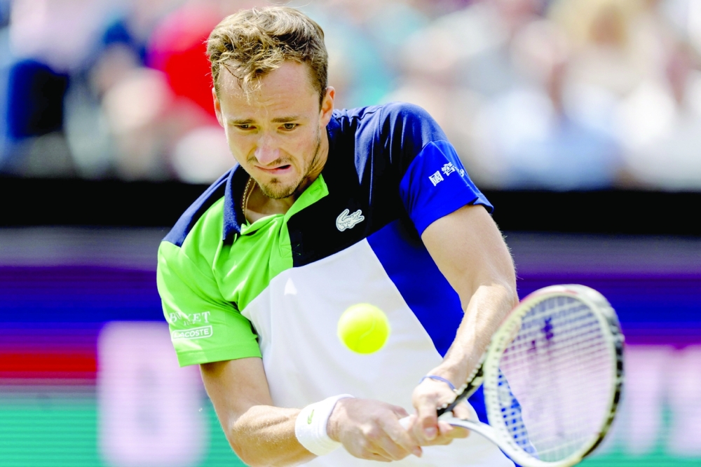 Russia's Daniil Medvedev plays a backhand return during his match against Netherlands' Tim Van Rijthoven during the finals of the Libema Open in Rosmalen, The Netherlands. -- AFP File Photo