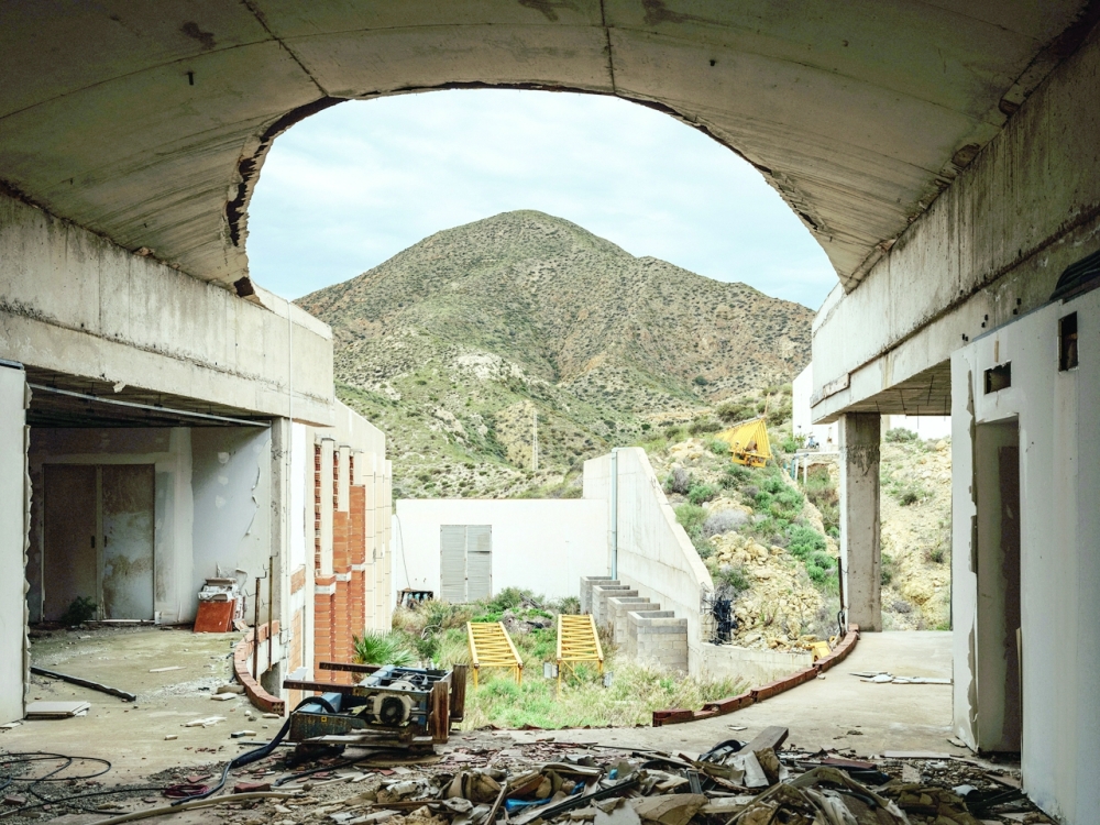 Construction equipment still litters what would have been the lobby of the Hotel El Algarrobico near Almeria, Spain, on Dec. 26, 2021.  (Ben Roberts/The New York Times)