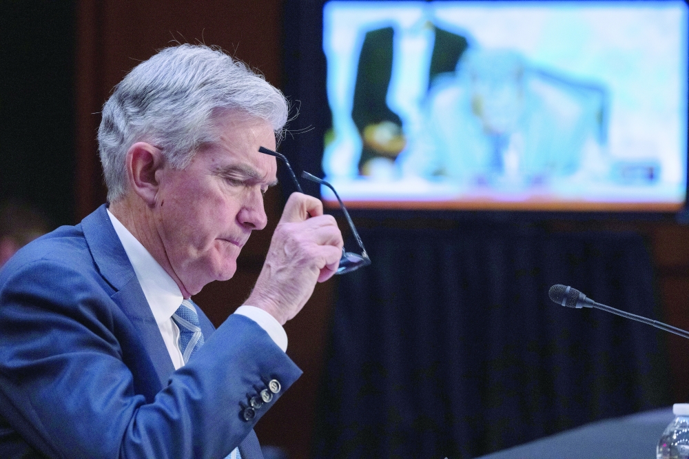 Jerome Powell, the chairman of the Federal Reserve Board of Governors, appears before the Senate Banking Committee in Washington.