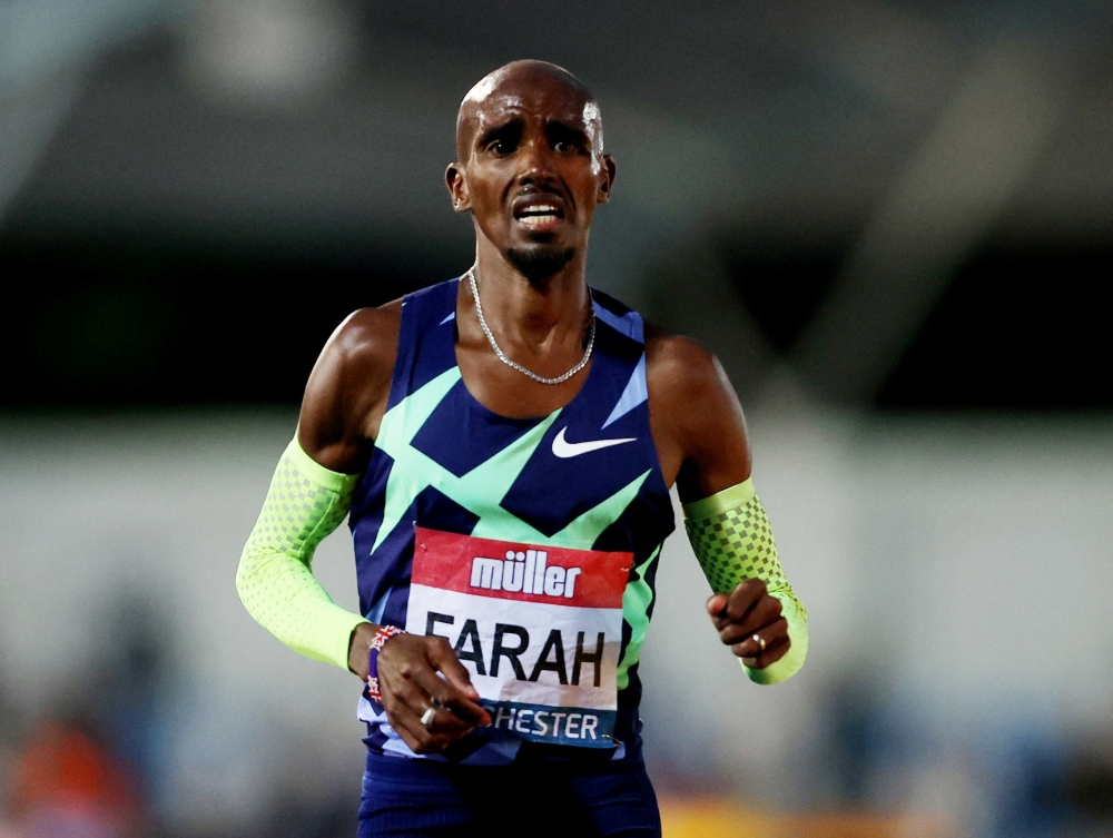 Britain's Mo Farah reacts after the Men's 10,000m at British Athletic Championships on June 25, 2021. -- Reuters