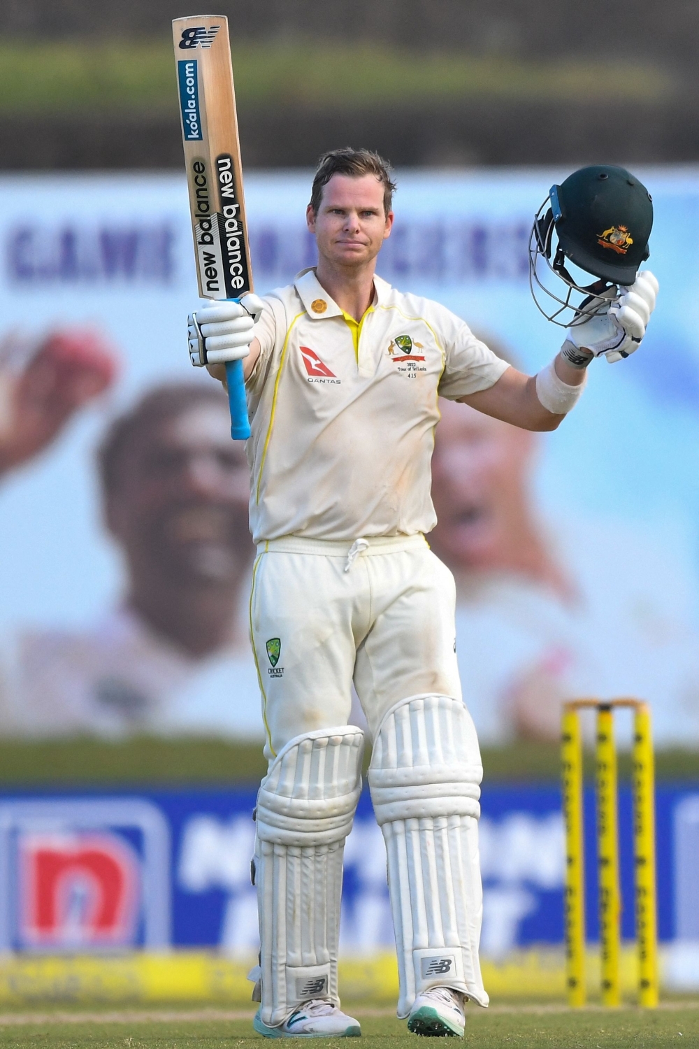 Australia's Steven Smith celebrates after scoring a century during the first day of the second Test against Sri Lanka at the Galle International Cricket Stadium in Galle. -- AFP