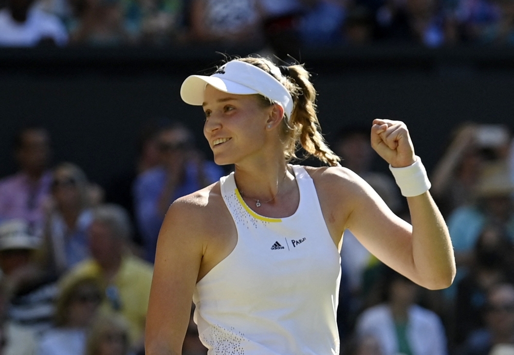 Kazakhstan's Elena Rybakina celebrates winning her semifinal match against Romania's Simona Halep. --  Reuters