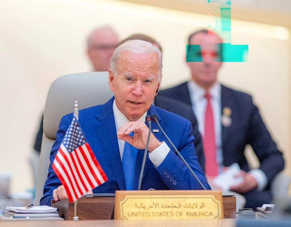 U.S. President Joe Biden attends the Jeddah Security and Development Summit in Jeddah, Saudi Arabia, July 16, 2022. 