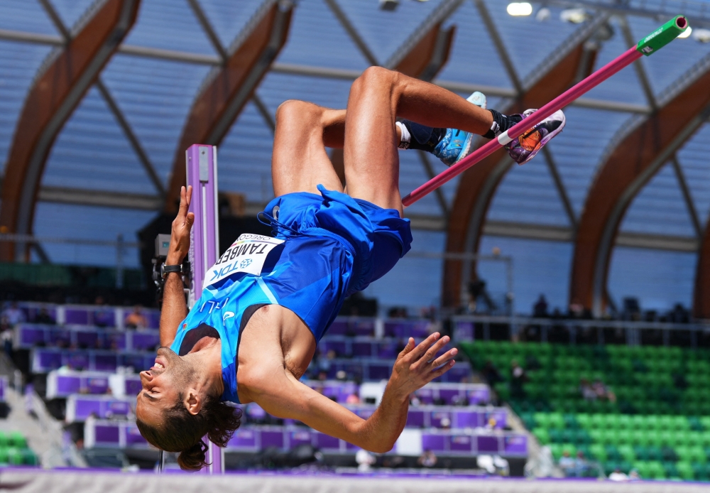 Athletics - World Athletics Championships - Men's High Jump - Qualification - Hayward Field, Eugene, Oregon, US - July 15, 2022 Italy's Gianmarco Tamberi in action during the men's high jump qualification REUTERS/Aleksandra Szmigiel