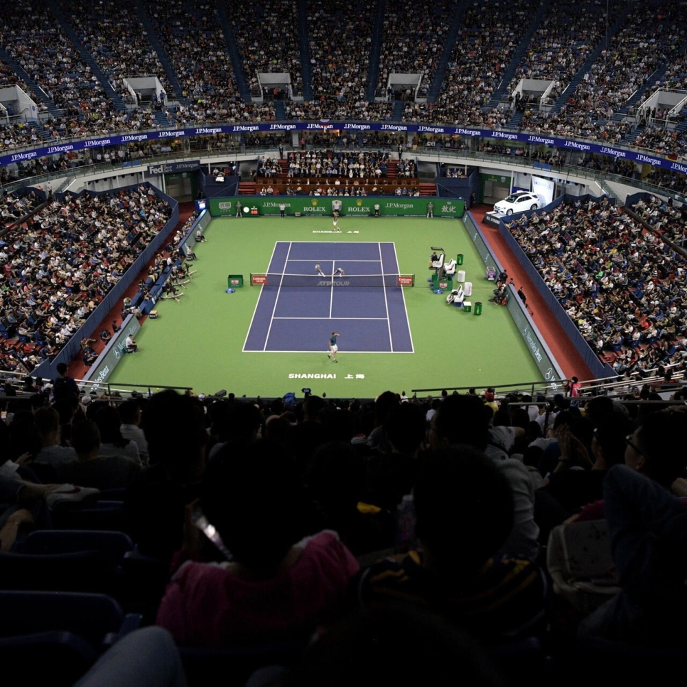 TENNIS-ATP-CHN
This general shot shows the people watching the singles finals match between Daniil Medvedev  Russia against Alexander Zverev of Germany at the Shanghai Masters tennis tournament in Shanghai on October 13, 2019.  / AFP PHOTO / NOEL CELIS