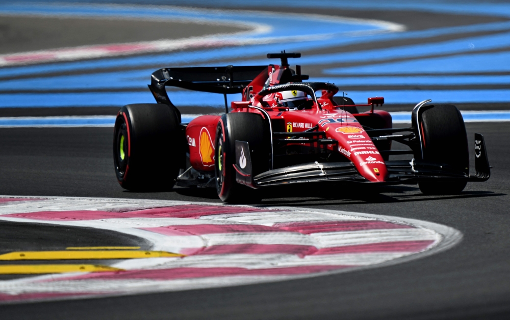 Ferrari's Monegasque driver Charles Leclerc steers his car during the first free practice session ahead of the French Formula One Grand Prix at Le Castellet circuit, southern France, on July 22, 2022. (Photo by CHRISTOPHE SIMON / AFP)

