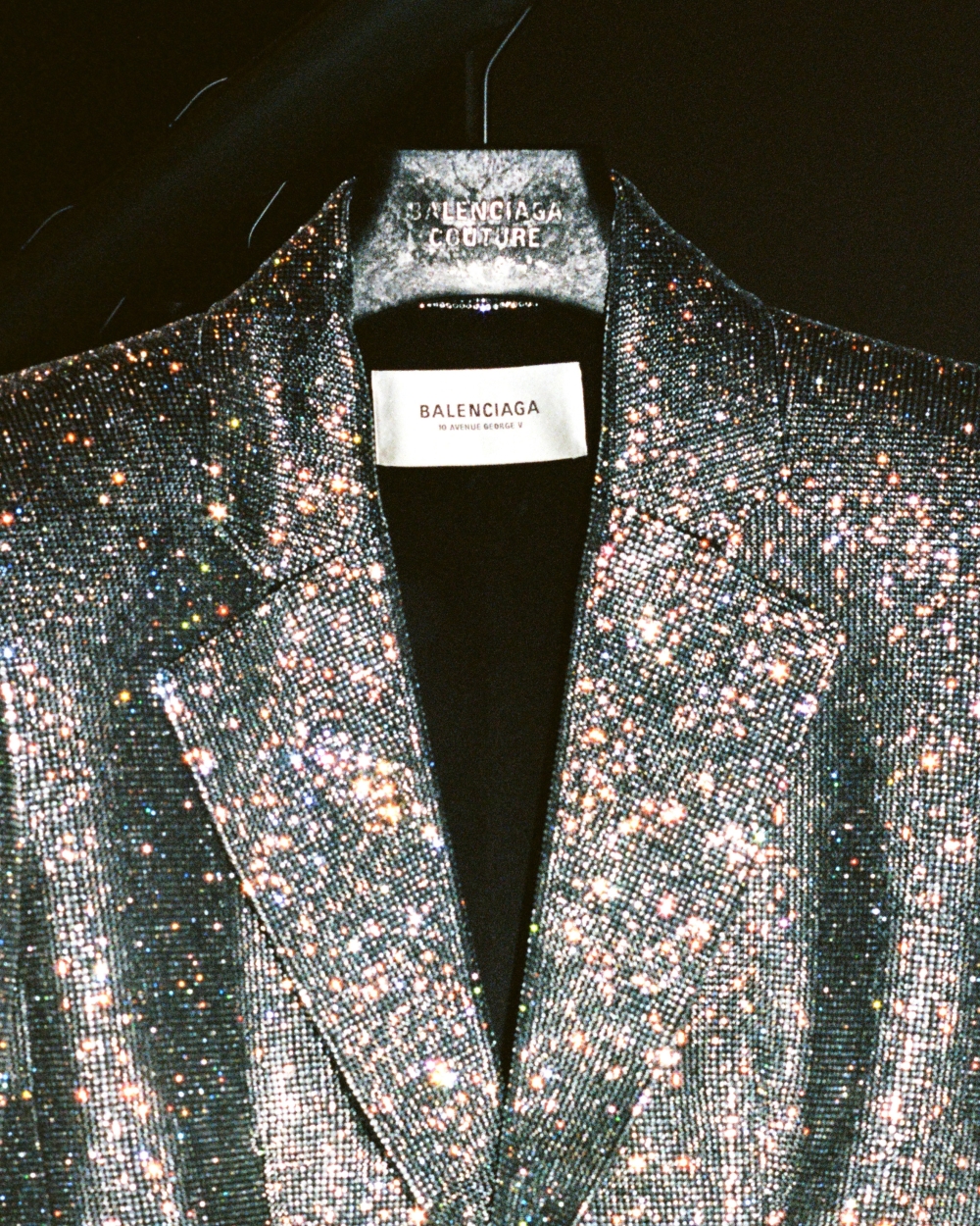 A crystal-encrusted blazer at Balenciaga couture store in Paris on July 8, 2022. (Maxime La/The New York Times)