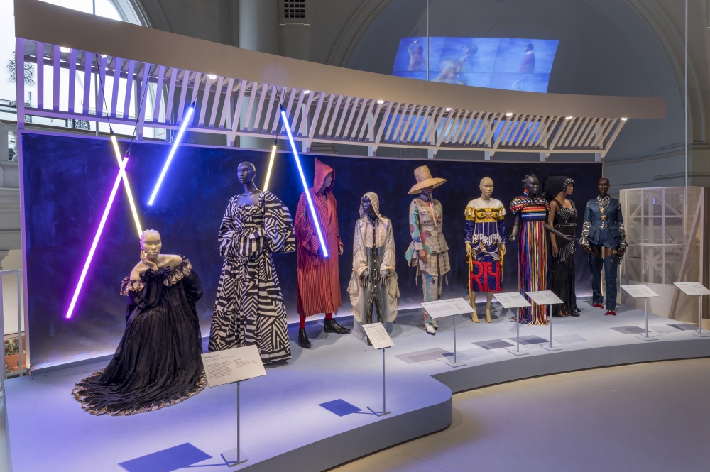 The Afrotopia display at the “Africa Fashion” exhibition at the Victoria and Albert Museum in London. (Victoria and Albert Museum, London via The New York Times)