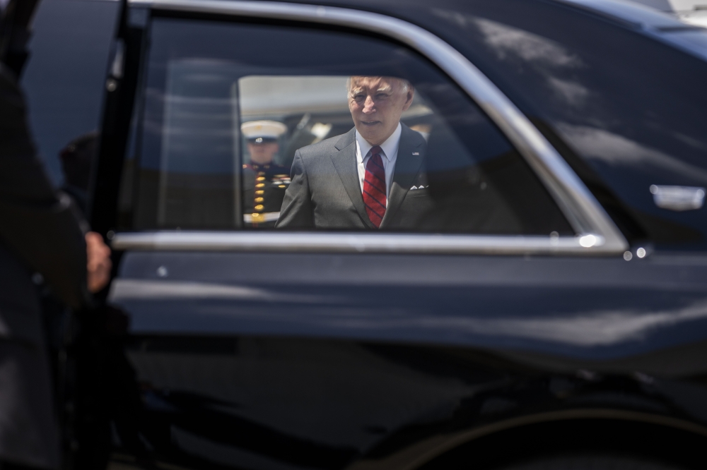 President Joe Biden gets in his official vehicle during a visit to Troy, Ala. on May 3, 2022. (Doug Mills/The New York Times)