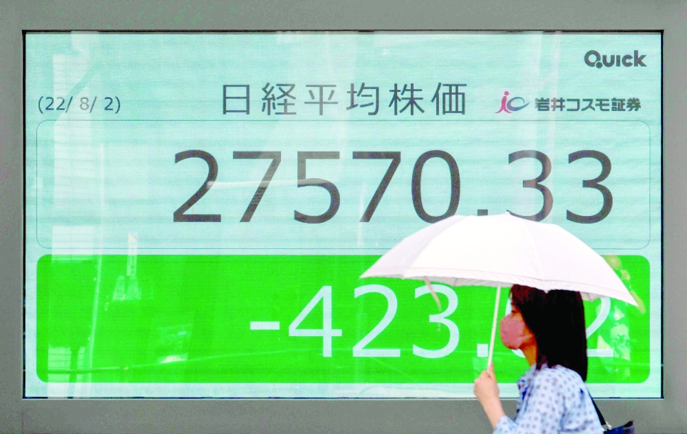 A woman walks past an electronic share price board showing the numbers on the Tokyo Stock Exchange in Tokyo. - AFP