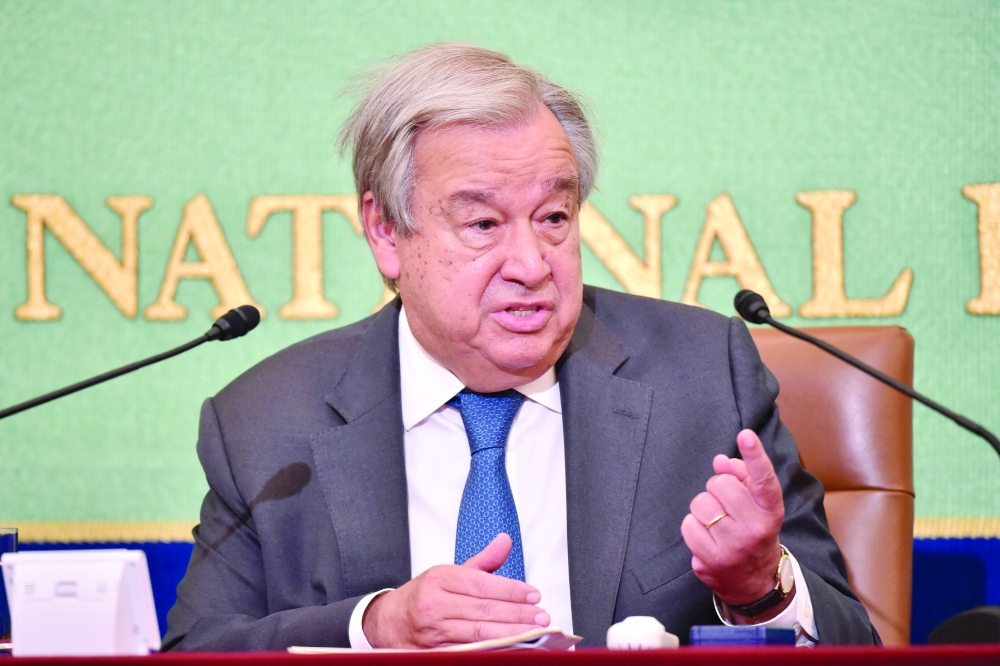 UN Secretary General Antَnio Guterres addresses a press conference in Tokyo on Monday. -- AFP
