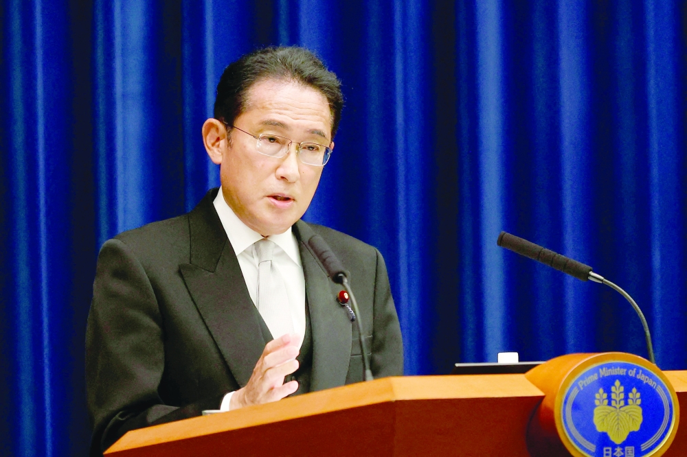 Japan's Prime Minister Fumio Kishida speaks during a press conference at the prime minister's official residence in Tokyo on Wednesday. -- AFP