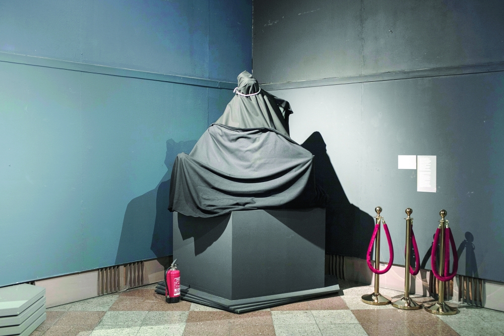 At the Johann Georg Pinsel Museum in Lviv, Ukraine, works by the sculptor are shrouded in simple black tarps on June 27, 2022. (Emile Ducke/The New York Times)
