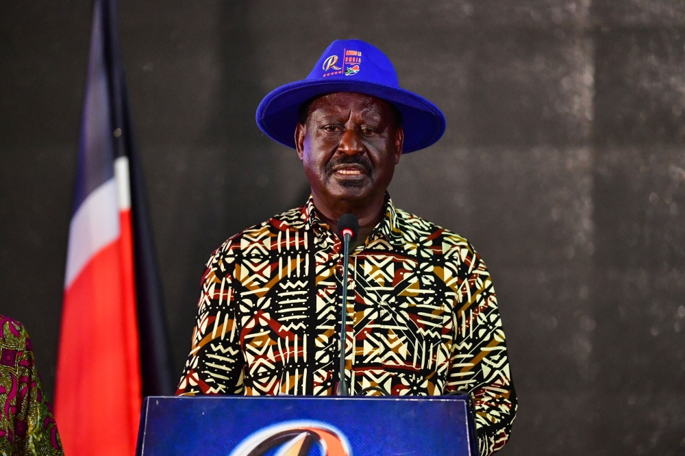 Kenya's defeated presidential candidate Raila Odinga speaks during a press conference at the Kenyatta International Convention Centre (KICC) in Nairobi on August 16, 2022.