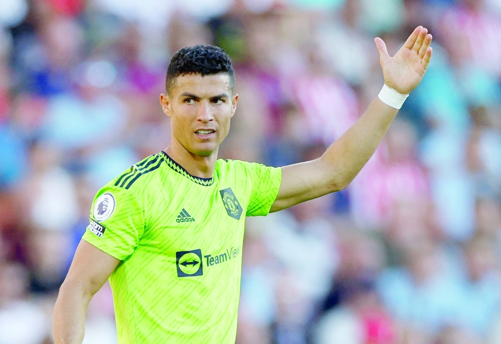 Manchester United's Cristiano Ronaldo reacts during the match against Brentford. -- Reuters
