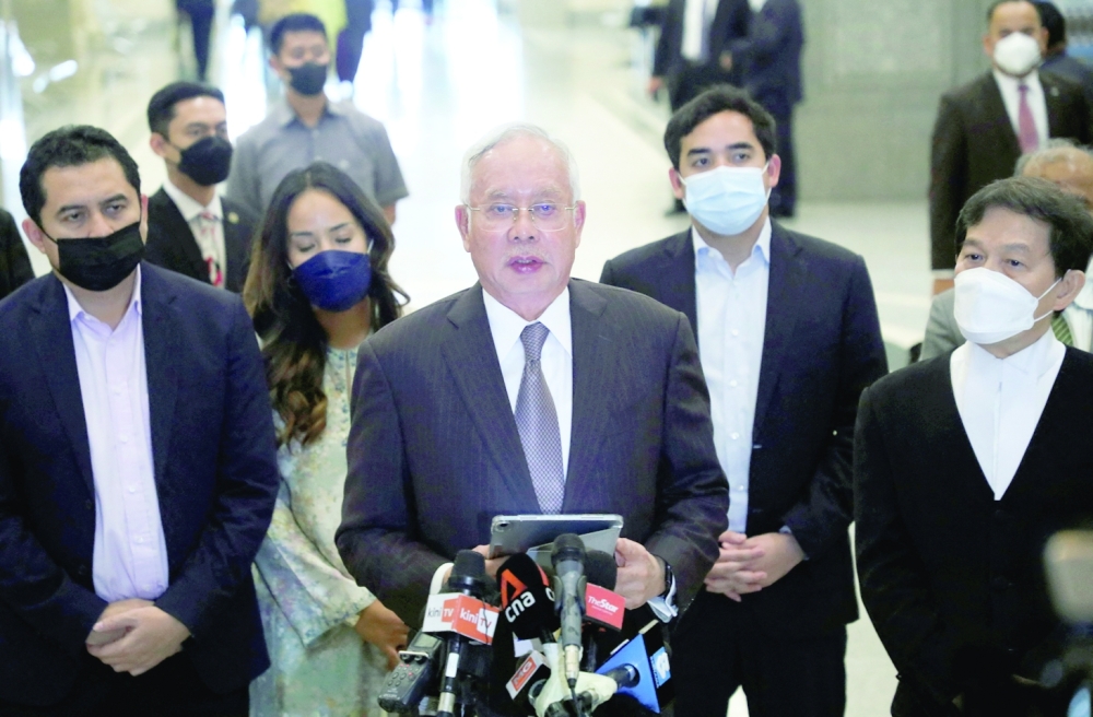 Former Malaysian Prime Minister Najib Razak speaks during a news conference at the Federal Court in Putrajaya, on Thursday. - Reuters