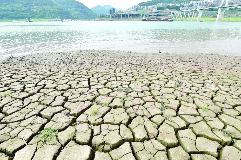 A view of the parched river bed along the Yangtze River in China's southwestern Chongqing. - AFP