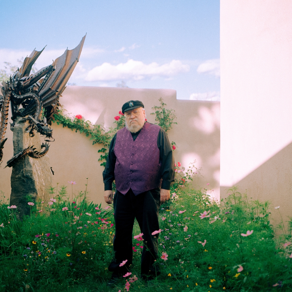 George R.R. Martin outside his office in Santa Fe, N.M., Aug. 12, 2022. (Kalen Goodluck/The New York Times)