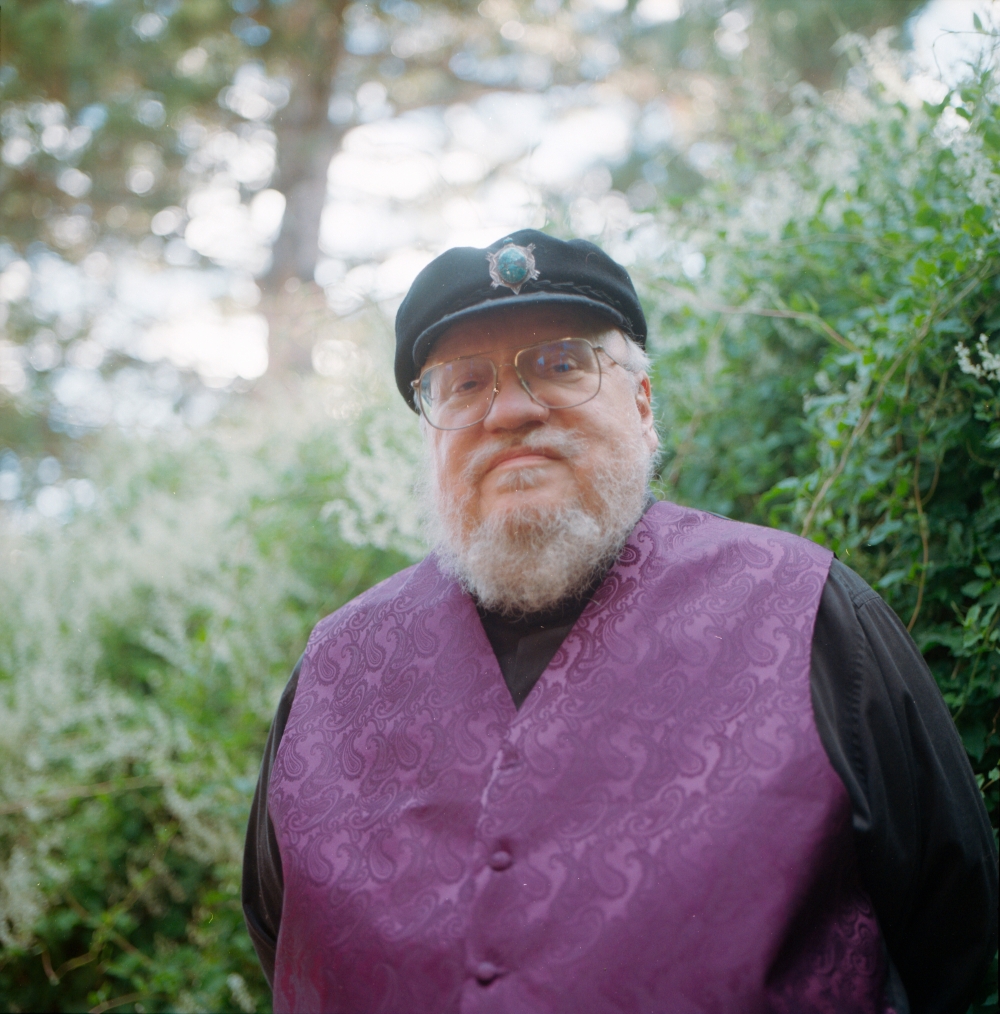 George R.R. Martin outside his office in Santa Fe, N.M., Aug. 12, 2022. (Kalen Goodluck/The New York Times)