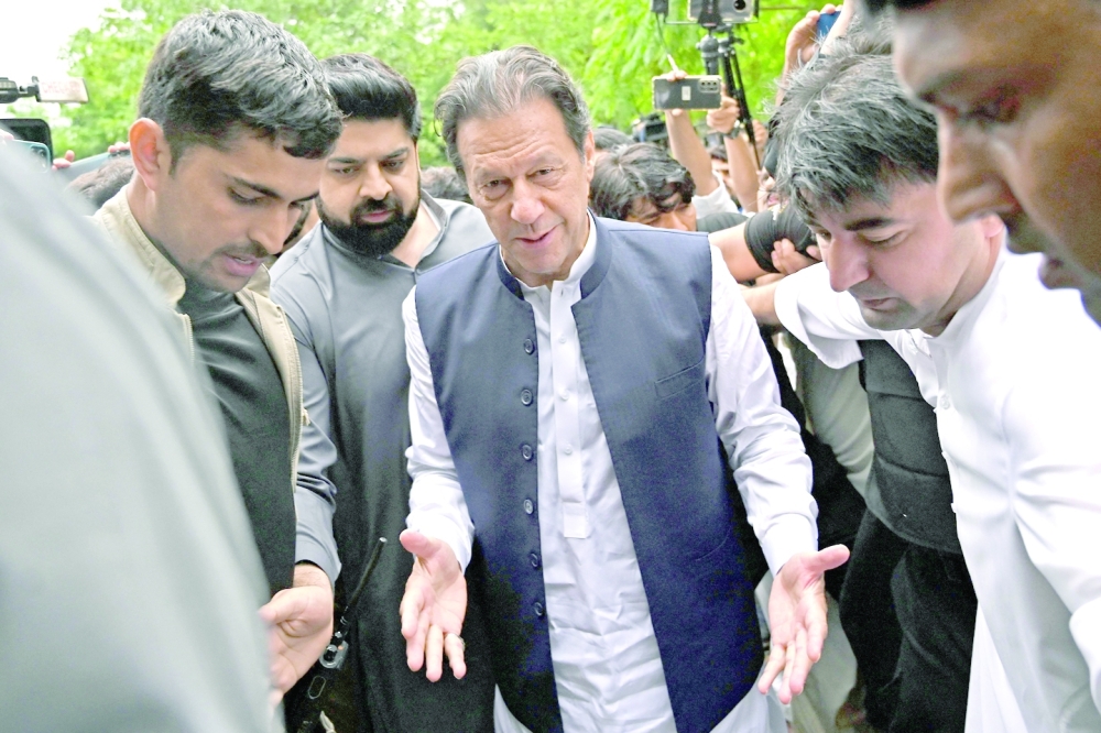 Former prime minister Imran Khan arrives to appear before the an anti-terrorist court in Islamabad on Thursday. - AFP 