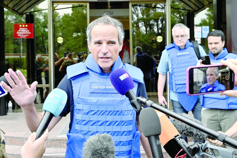 IAEA chief Rafael Grossi speaks to media in Zaporizhzhia on Thursday, as UN inspectors prepare to head to the Russian-held Zaporizhzhia nuclear power plant in southern Ukraine. - AFP