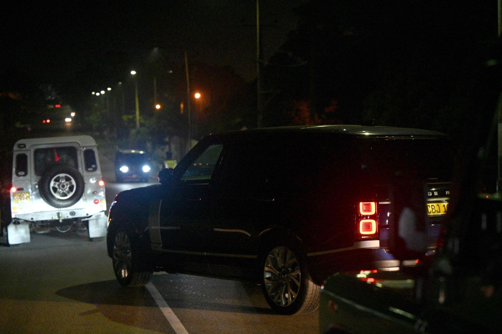 A convoy of vehicles said to be transporting former Sri Lankan President Gotabaya Rajapaksa convoy leaves Bandaranaike International Airport in Colombo in early September 3, 2022. =